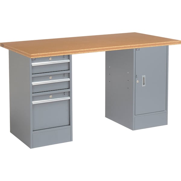 Global Industrial 60 x 30 Pedestal Workbench, 3 Drawers & Cabinet, Shop Top Square Edge Gray 300737 - main